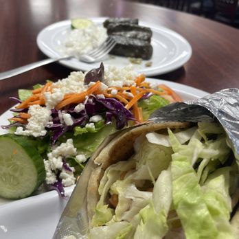 Grk Yeero - Lamb and Beef Yeero, Greek Salad and Stuffed Grape Leaves. - Mediterranean Near Me - Chapel Hill, North Carolina