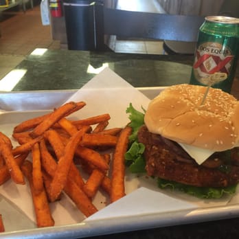 Nest Burger - Pecan Chicken Sandwich + Sweet Potato Fries, OH, and did I mention it was BYOB?! - Burgers Near Me - Plano, Texas