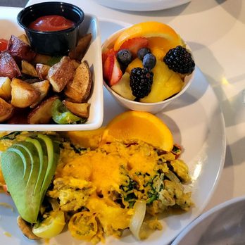 Sonder - Malibu Scramble with country potatoes and fruit bowl. - Salad Near Me - Bakersfield, California Sonder - Malibu Scramble with country potatoes and fruit bowl. - Salad Near Me - Bakersfield, California
