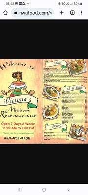 Menu photo 2 Victoria's Mexican Restaurant Pea Ridge, AR Menu photo 2 Victoria's Mexican Restaurant Pea Ridge, AR