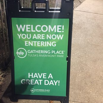 Gathering Place - The welcome sign - Parks Near Me - Tulsa, Oklahoma Gathering Place - The welcome sign - Parks Near Me - Tulsa, Oklahoma