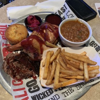 Cali BBQ - My husband got a BBQ Combo Plate with chicken and tri-tip also super bomb - Barbeque Near Me - Spring Valley, California