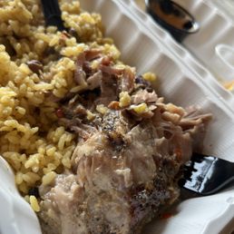 roasted pork w/ rice and beans. roasted pork w/ rice and beans.