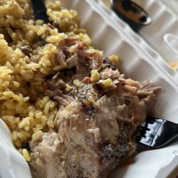 LaBamba Cuisine - roasted pork w/ rice and beans.