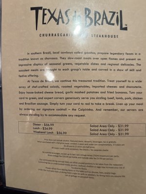 Menu photo 4 Texas de Brazil - Fairfax Fairfax, VA