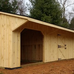 Affordable Sheds & Garden Products - 10 x 32 Shed row with a 4' overhang. 10 x 10 run-in, 10 x 12 stall, 10 x 10 tack room.