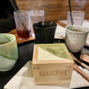 Susuru - Matcha tira-masu with some cups of green tea. - Izakaya Near Me - Orlando, Florida