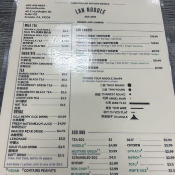 LAN Noodle - Menu November 2025 - Chinese Near Me - Arcadia, California