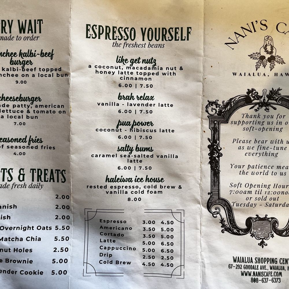 Nani’s Cafe - Hours/Menu - Cafes Near Me - Waialua, Hawaii Nani’s Cafe - Hours/Menu - Cafes Near Me - Waialua, Hawaii