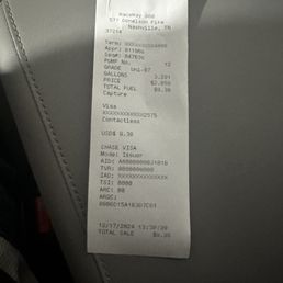 Receipt showing gas fill up at closest station to the rental car return. Receipt showing gas fill up at closest station to the rental car return.
