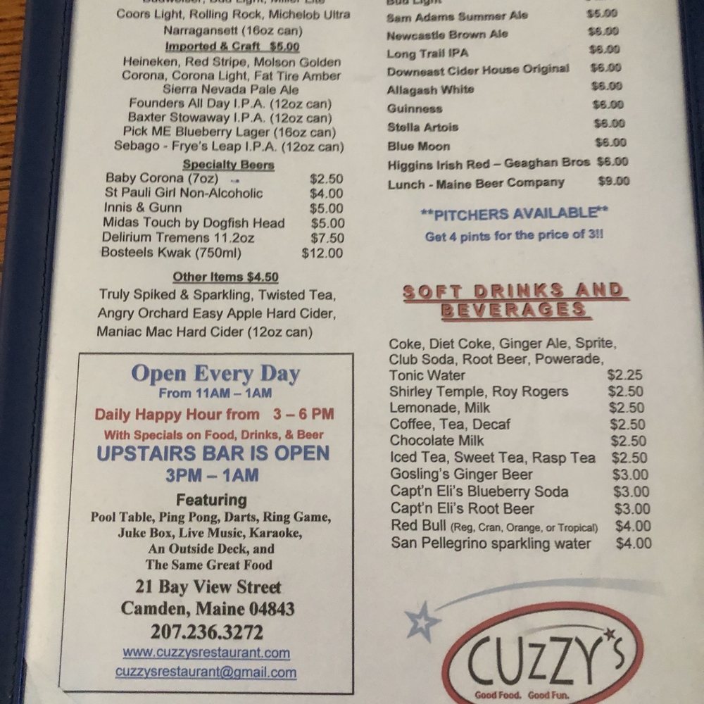 Cuzzy's - Menu - Pizza Near Me - Camden, Maine