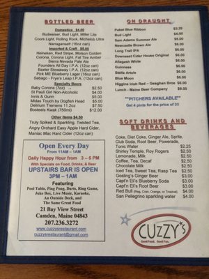 Menu photo 8 Cuzzy's Camden, ME