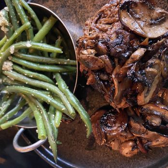 Prime Grill - a plate of meat, green beans, and mushrooms - Kosher Near Me - Aventura, Florida Prime Grill - a plate of meat, green beans, and mushrooms - Kosher Near Me - Aventura, Florida