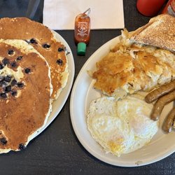 B & K Cafe - B&K special with added blueberries to pancakes. Most went home. Ton of food!