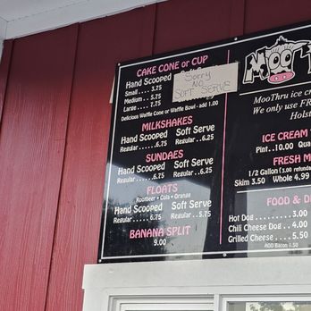 Moo Thru - Menu as of June 2024 - Ice Cream & Frozen Yogurt Near Me - Winchester, Virginia