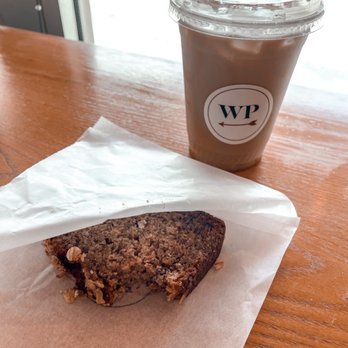 West Pecan Coffee + Beer - banana bread & everything nice latte with oat milk - Bars Near Me - Pflugerville, Texas