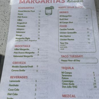 Margaritas - Happy Hour Menu - Mexican Near Me - Honolulu, Hawaii