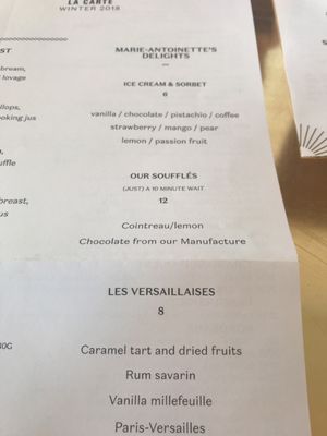 Menu photo 6 Ore - Ducasse au Château de Versailles Versailles, 78 Menu photo 6 Ore - Ducasse au Château de Versailles Versailles, 78