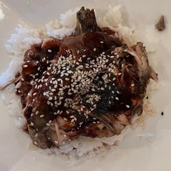 Island Grill - Pulled Pork on rice, as it appeared under a layer of sauce before attempting to eat it.