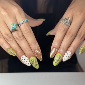 J's Skincare & Nails - green and gold nail design - Nail Salons Near Me - Whittier, California J's Skincare & Nails - green and gold nail design - Nail Salons Near Me - Whittier, California