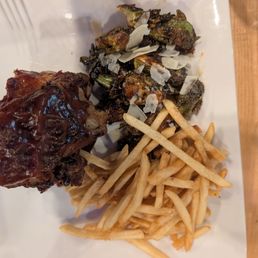 Ribs, brussel sprouts and fries Ribs, brussel sprouts and fries