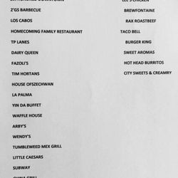 Indian Lake Delivery Service - Dec-2016 - Some of the places they deliver food from...