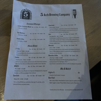5 Arch Brewing Company - Beer menu - Breweries Near Me - Centerville, Indiana