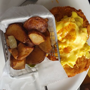 Untoasted - Chicken and waffle with the best eggs ever and home fries. - Breakfast & Brunch Near Me - Hallandale Beach, Florida Untoasted - Chicken and waffle with the best eggs ever and home fries. - Breakfast & Brunch Near Me - Hallandale Beach, Florida