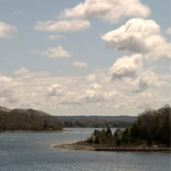 Where one of the islands intersects with the water.