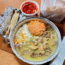 La Capilla Mexican Restaurant - Chile Verde to go, comes with chips and salsa