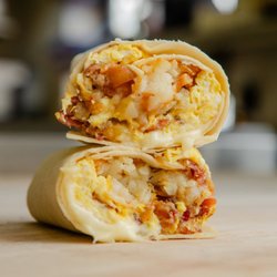 Garden Catering - Stamford - The Bacon Potato Wrap- scrambled eggs, bacon, cheese and a chopped up hashbrown. Now that's breakfast