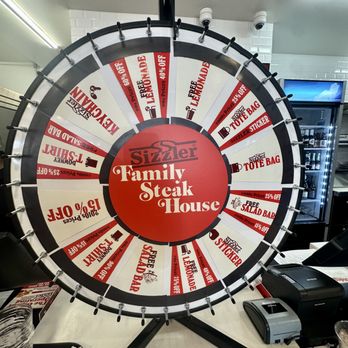 Sizzler - Prize Wheel (You get to spin this if you came during their Grand Re-Opening). - Seafood Near Me - Downey, California Sizzler - Prize Wheel (You get to spin this if you came during their Grand Re-Opening). - Seafood Near Me - Downey, California