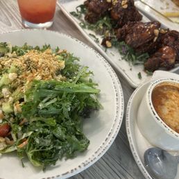 Strawberry lemonade; PB&j wings; tomato basil soup; side garden salad. 10/6/24 Strawberry lemonade; PB&j wings; tomato basil soup; side garden salad. 10/6/24