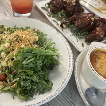 Farmhouse 78 - Strawberry lemonade; PB&j wings; tomato basil soup; side garden salad. 10/6/24 - American Near Me - Santa Ysabel, California Farmhouse 78 - Strawberry lemonade; PB&j wings; tomato basil soup; side garden salad. 10/6/24 - American Near Me - Santa Ysabel, California