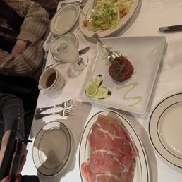 Melon & Prosciutto, tuna tartare and Caesar Salad