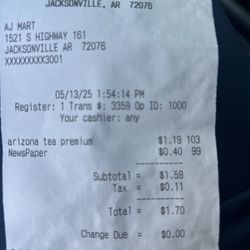 Randy's Citgo Food Mart - Over charging & adding charges ...5/13/25 everyone know Arizona tea is .99