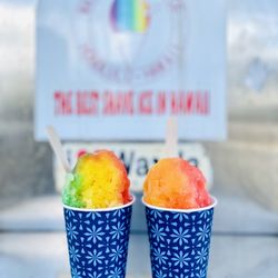 Waiola Shave Ice - Obama Rainbow (left) & Hawaii 5-0 Rainbow (right)