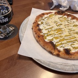 Nitro beer and Pickle pizza with no meat