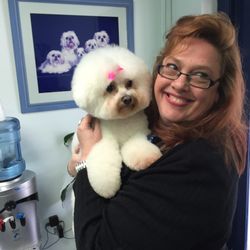 About Town Dog Studio - Staff enjoying cuddles with one of our happy customers