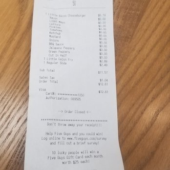 Five Guys - Pricing and items a la carte. $12+ for a burger meal. - Hot Dogs Near Me - Huntsville, Alabama