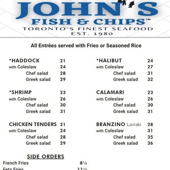 John's Fish & Chips - Menu - Seafood Near Me - Etobicoke, Ontario
