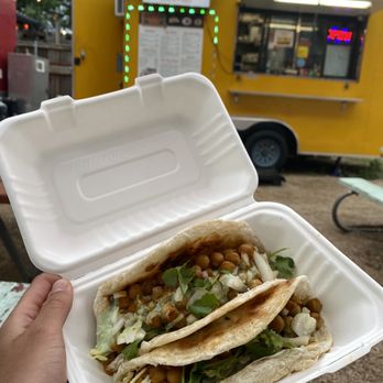 Madras Dhaba - Channa Masala Taco - in a compostable container!!! - Indian Near Me - Austin, Texas