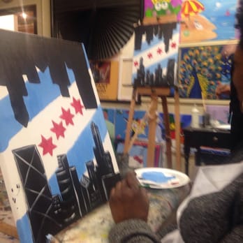Wet Paint Chicago - Me and about 15 of my friends enjoying life at Wet Paint Chicago on 1/10/15 - Paint & Sip Near Me - Chicago, Illinois