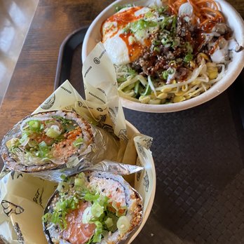 K-bop - Bulgogi bibimbop and T-6. Fresh Salmon Tong-Bop - Korean Near Me - Northbrook, Illinois