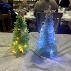 The Small Hinge - These are sea glass Christmas trees my sister and I made.