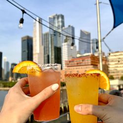 Frying Pan NYC - Cocktails ~ floating bar with skyline backdrop in Manhattan- Frying Pan