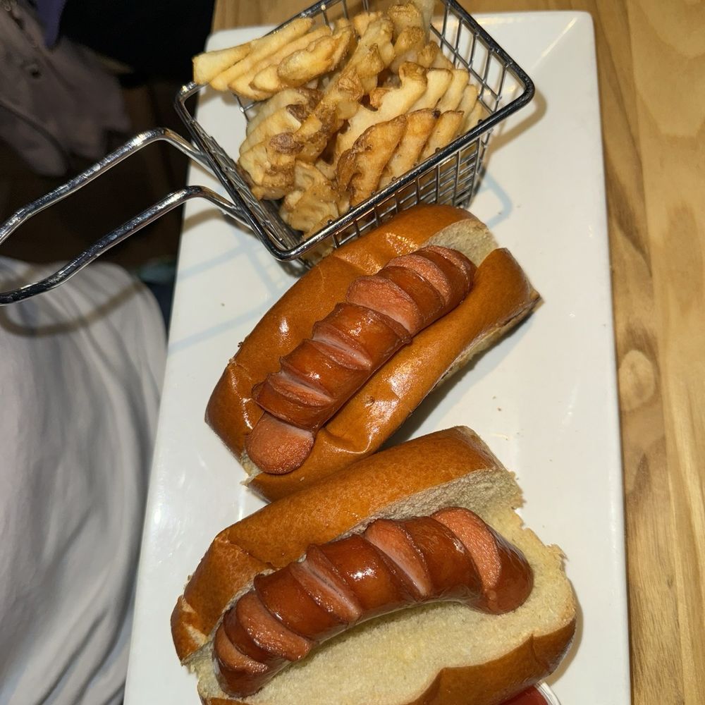 Loved the grilled hot dogs, buns and waffle fries. Loved the grilled hot dogs, buns and waffle fries.