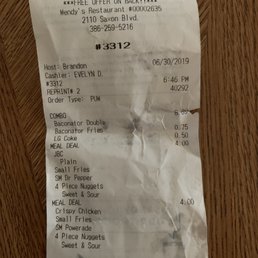 the receipt for the restaurant