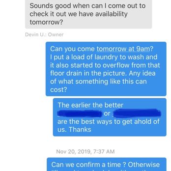 Devin Plumbing & Drain - Conversation where he cancels last minute despite confirming a time - Plumbing Near Me