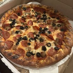 Luigi's Pizza To Go Kitchen - Italian Sausage, Pepperoni, and Olive Pizza